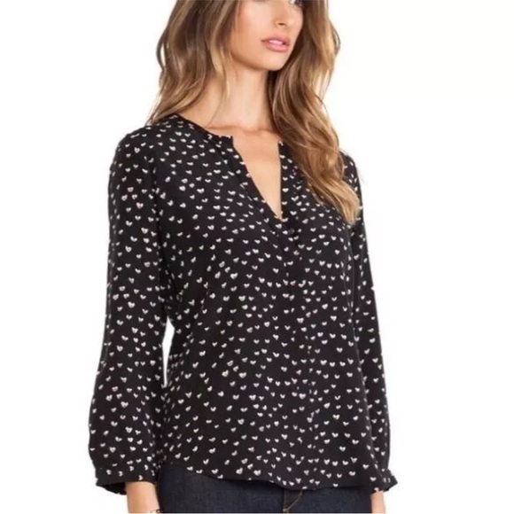 Joie Purine Print 100% Silk Black V Neck Button Down Blouse L - Picture 1 of 10